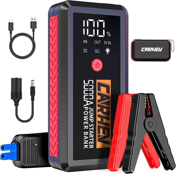 CARHEV Starthilfe Powerbank, 5000A Booster Auto Starthilfe, 12V Starter Powerbank(Bis zu 8.0L Benzin