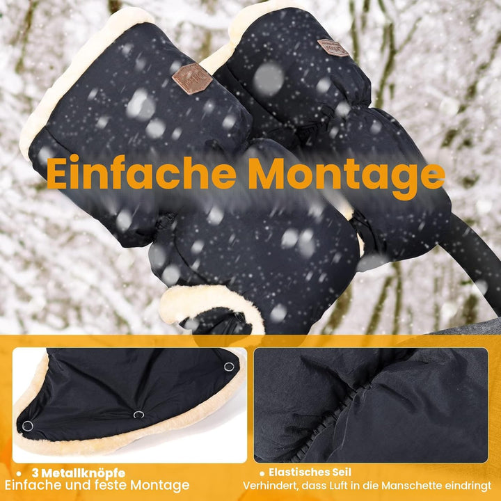 Orzbow Handwärmer Kinderwagen,Wasserdicht Künstliche Lammfell Handschuhe Kinderwagen mit Tasche,Wind