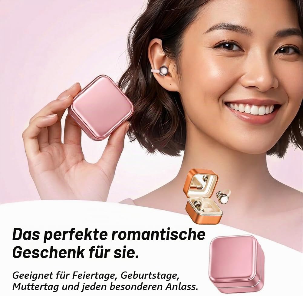 Open Ear Kopfhörer Bluetooth Kabellos, Clip-On Ohrhörer mit Bluetooth 6.0, Ladecase mit LED Kosmetik