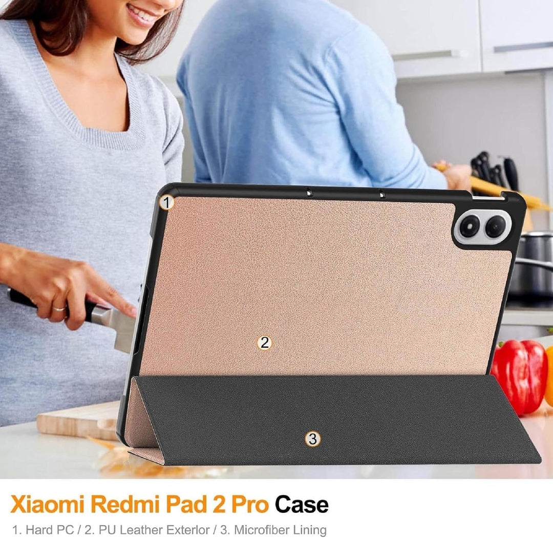 GIOPUEY Hülle Kompatibel mit Xiaomi Redmi Pad 2 Pro 12.1 2025, Flip Case [Bracket-Funktion] 360° Sch