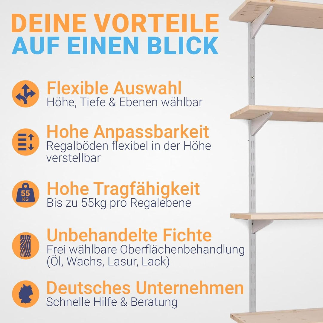Wandregal Metall mit Boden · Regal in 50 Varianten · Höhe: 150 cm · 4 Ebenen in 80 x 50 cm (B x T) ·