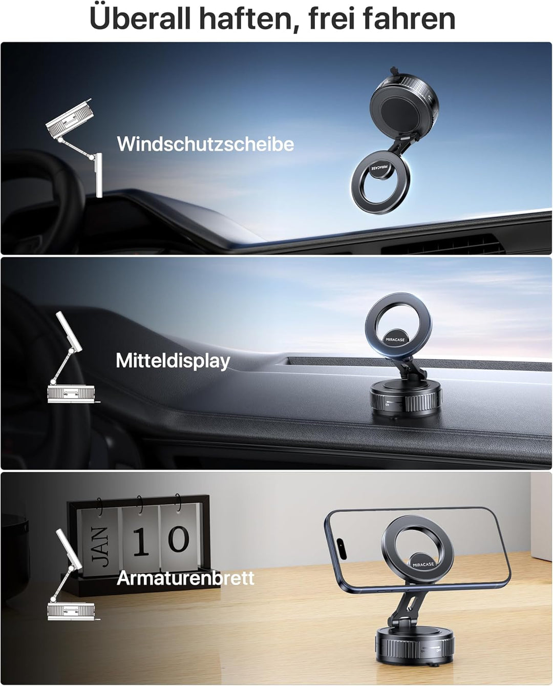 Miracase Vakuum Handyhalterung Auto für Magsafe Autohalterung [24 XN55 Magneten & Stärkster Gel ] 36