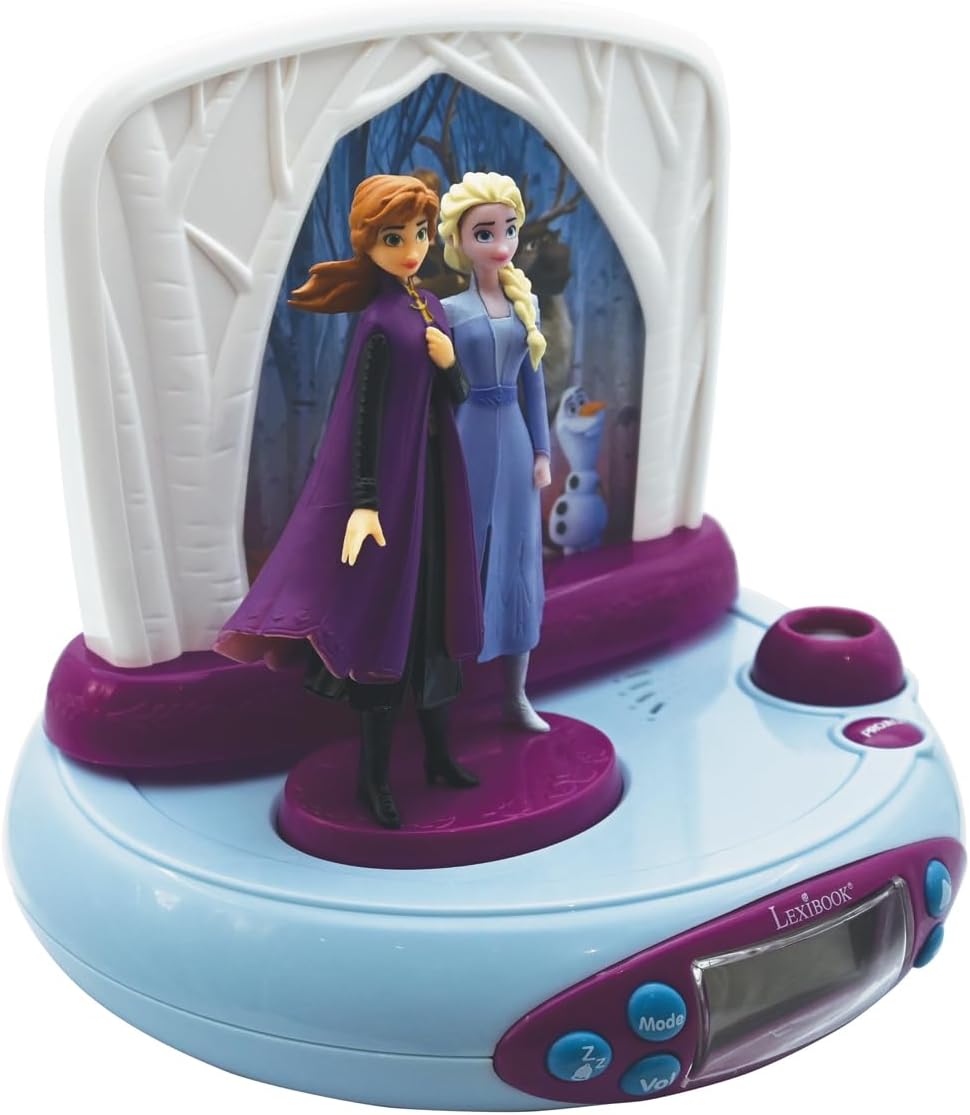 Lexibook Disney Frozen Die Eiskönigin 2 ELSA & Anna, Projector-wecker mit Klingeltönen, Nachtlicht,