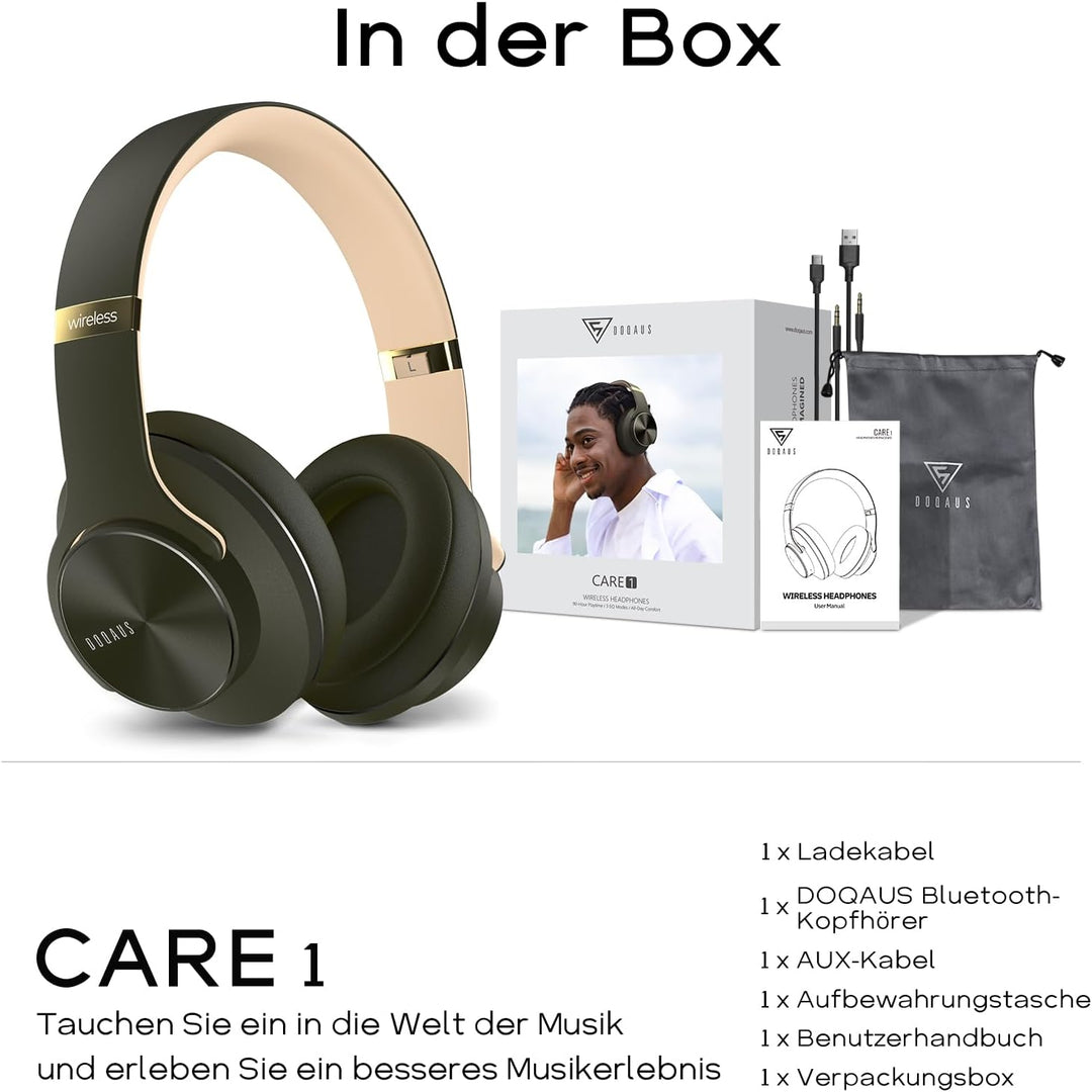 DOQAUS Bluetooth Kopfhörer Over Ear, [Bis zu 90 Std] Kabellose Kopfhörer mit 3 EQ-Modi, HiFi Stereo