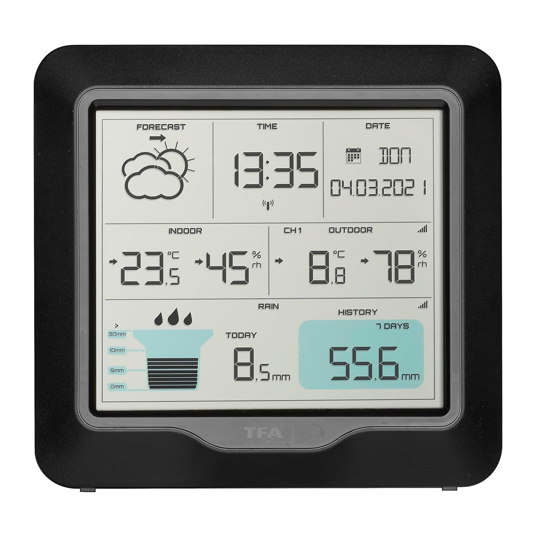 TFA Dostmann RAIN Pro Wetterstation Funk, 35.1160.01, mit Regenmesser und Aussensensor, Wettervorher