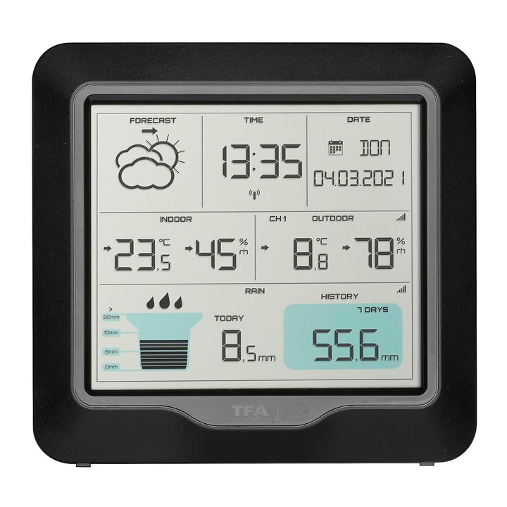 TFA Dostmann RAIN Pro Wetterstation Funk, 35.1160.01, mit Regenmesser und Aussensensor, Wettervorher