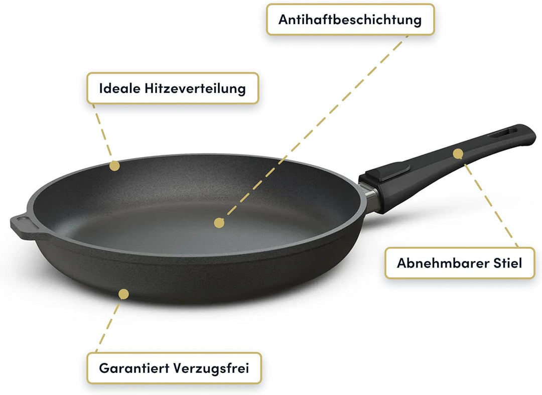 Hoffmann Aluguss Bratpfanne 24cm beschichtet I Abnehmbarer Griff Induktion ohne Glasdeckel Ohne Glas