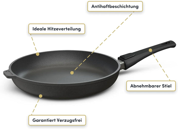 Hoffmann Aluguss Bratpfanne 24cm beschichtet I Abnehmbarer Griff Induktion ohne Glasdeckel Ohne Glas