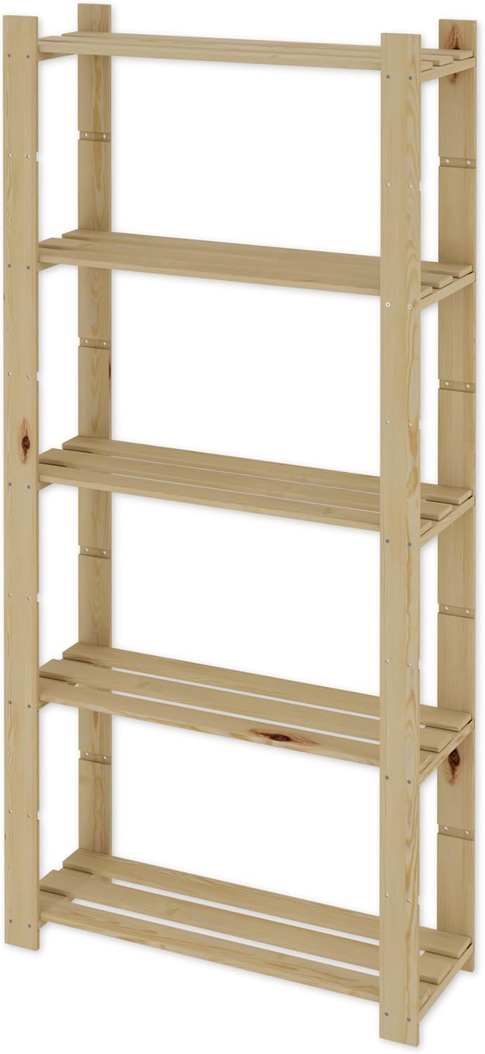 Lenmar Serie B Holzregal, Kiefer, Holz, Hellbeige, B-18 170 x 80 x 30 cm, 5 Böden, Bücherregal, Holz