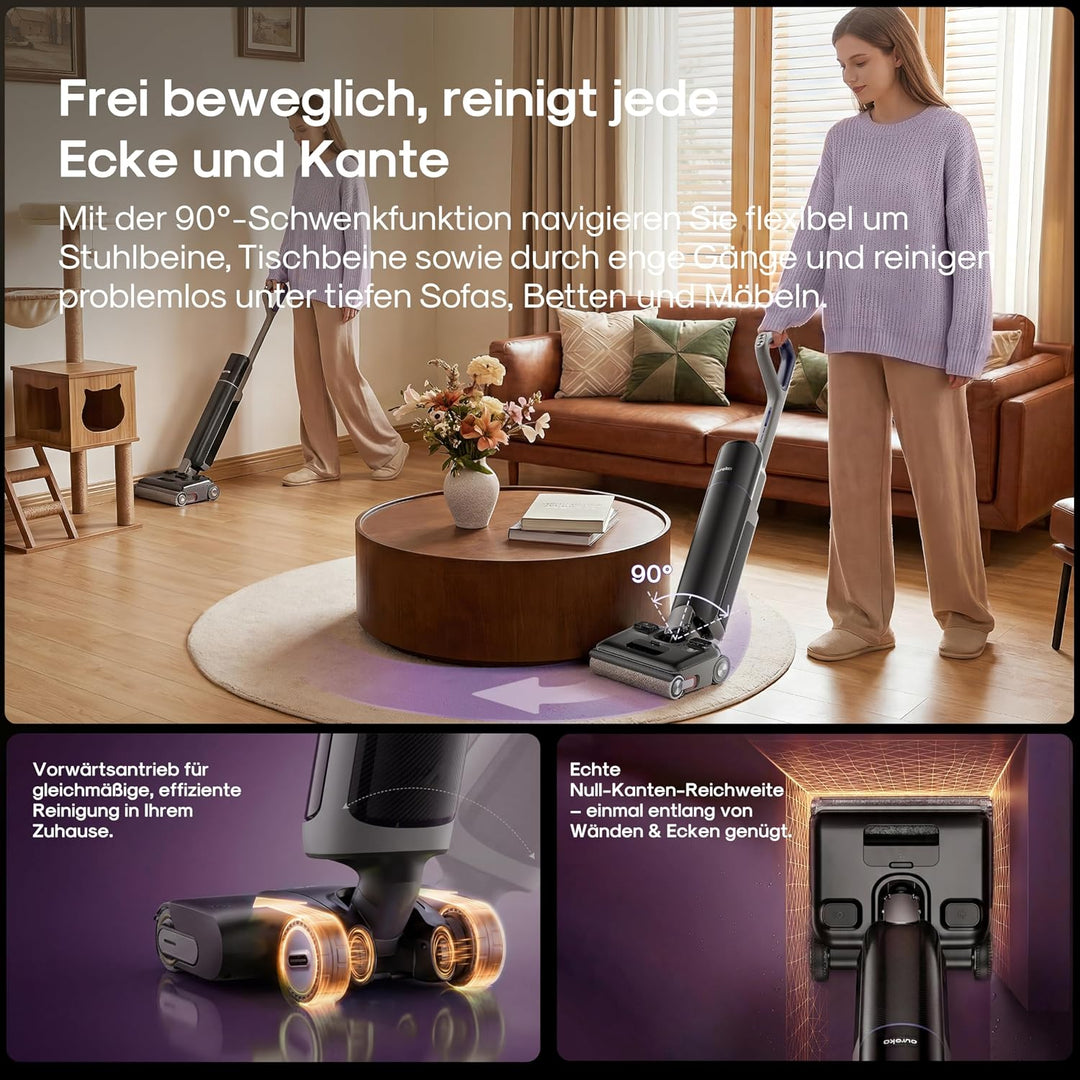 Eureka FloorShine 830 Nass Trockensauger Akku für Hartböden, 24.000 Pa Saugwischer 180° Flachliege,