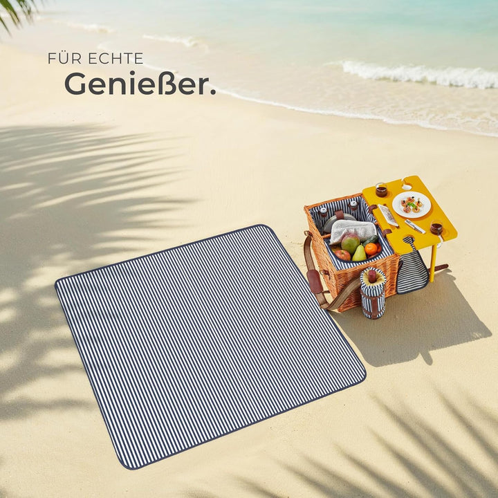 tectake® Picknickkorb und Picknickdecke 4 Personen, befüllter Picnic Basket Weidenkorb für Ausflug,