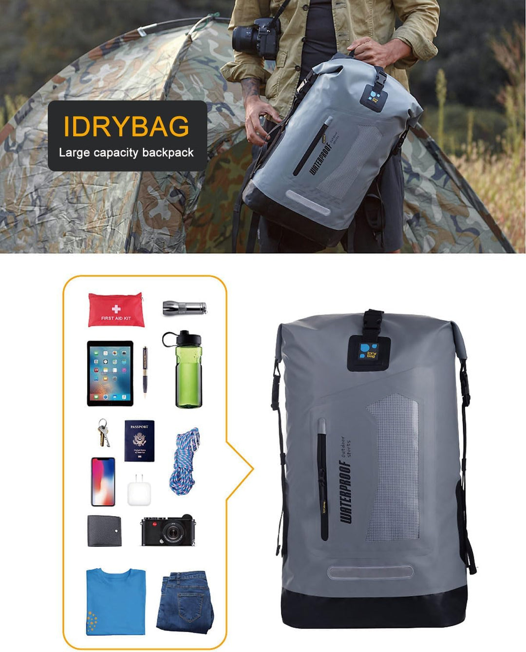 IDRYBAG Wasserdichter Rucksack Dry Bag 20L/30L/40L, schwimmender trockener Rucksack wasserdicht für