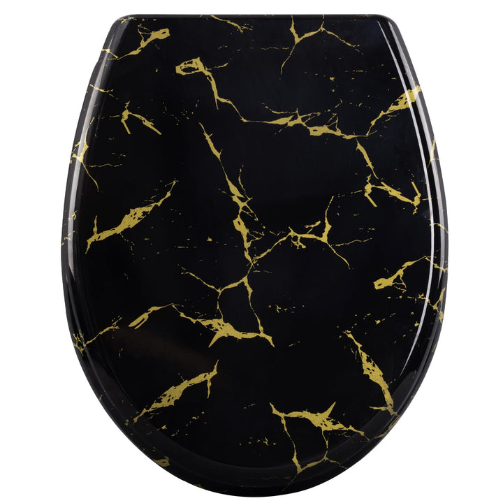 WOLTU Toilettendeckel mit Absenkautomatik, schwarzer WC Sitz mit goldenem Glitzer, Toilettensitz aus
