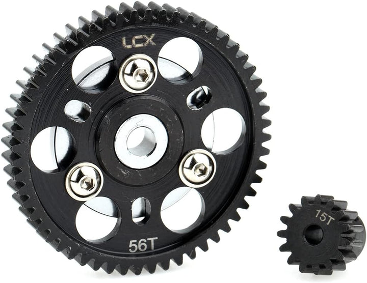 LCX Racing 1/10 RC Crawler Auto gehärteter Stahl 32P 56T Sporengetriebe mit 15T Ritzel für axiales S