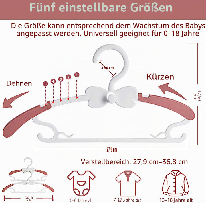 Kleiderbügel Kinder，29-37CM Mitwachsende Kinderkleiderbügel 20 Stück Stapelbare Baby Kleiderbügel mi
