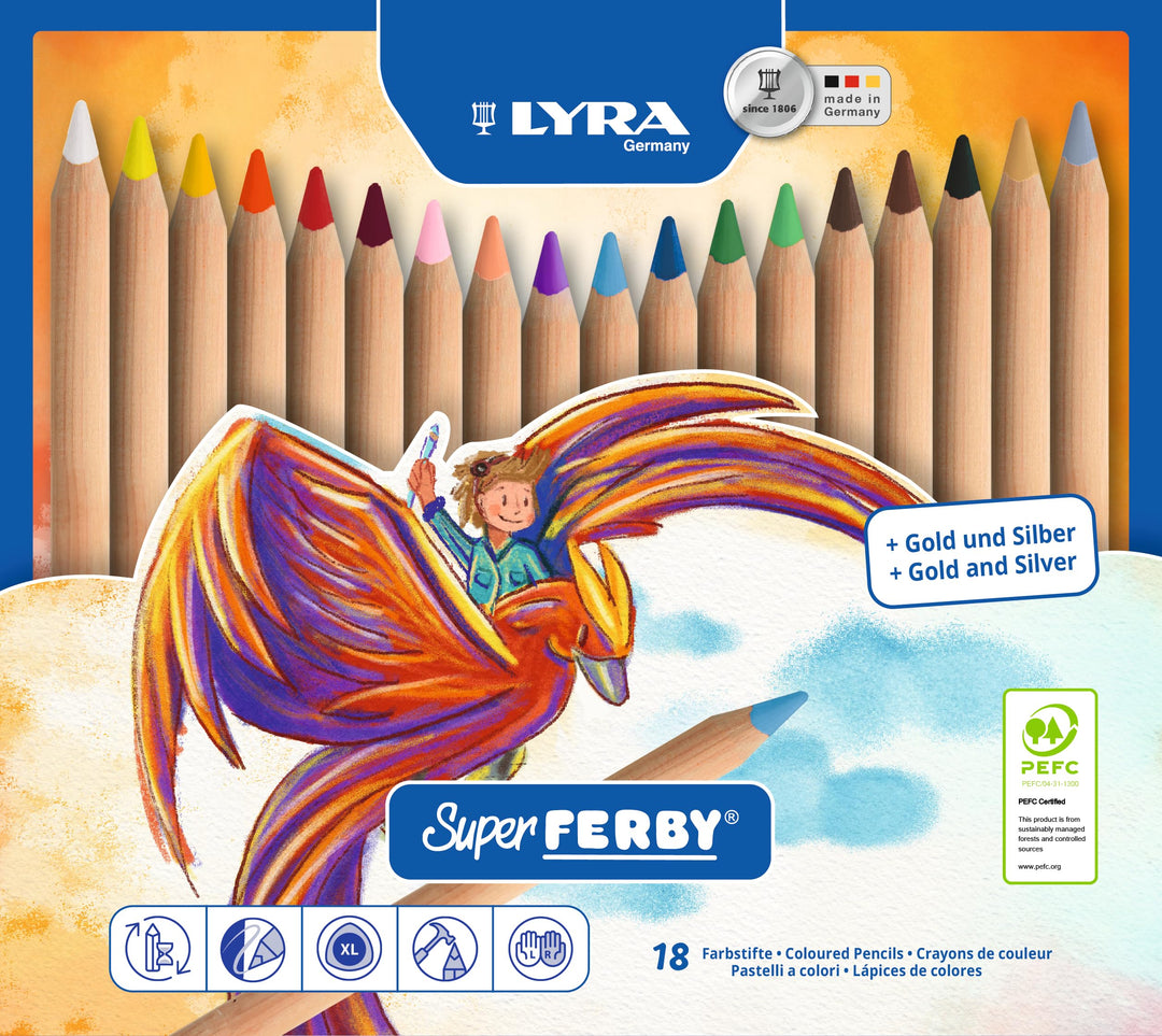 LYRA 3711180 Super Ferby natur, Metalletui mit 18 Farbstiften, farbig sortiert unlackiert, unlackier