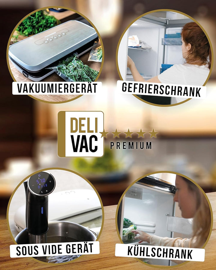 DeliVac Vakuumierbeutel - 100 Stück, 30x40cm, für alle Vakuumierer | geprägte Vakuumbeutel für Leben