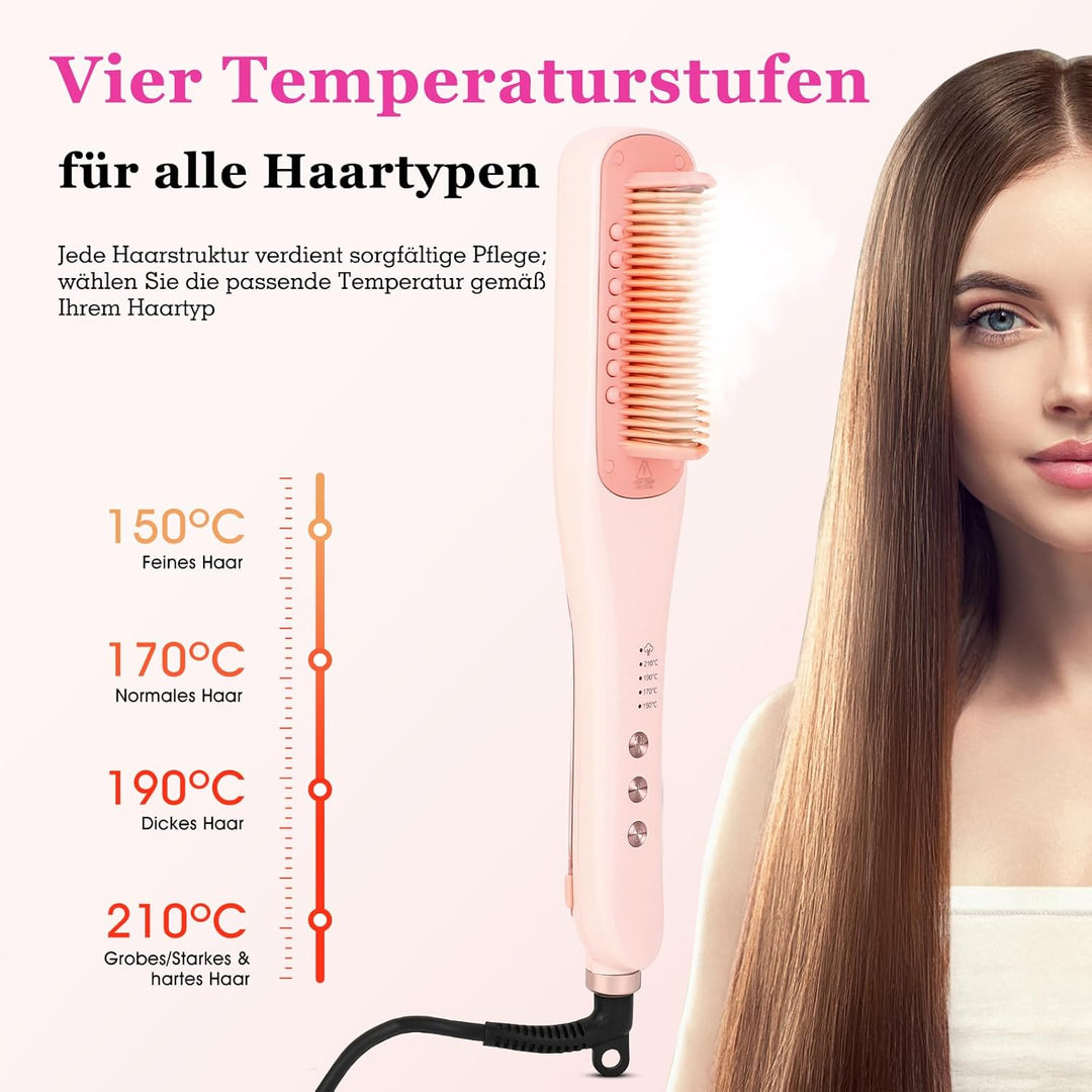 Dampf-Haarglätter Bürste 3-Temp Stufen | Glättungsbürste PTC 30s Aufheizen | Glättbürste Heissschutz