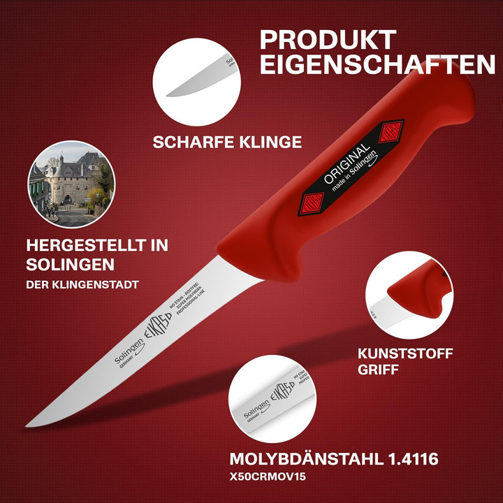 EIKASO SOLINGEN Fleischmesser/Schlachtmesserset 3tlg. für Profis und Privat (Rot), Rot