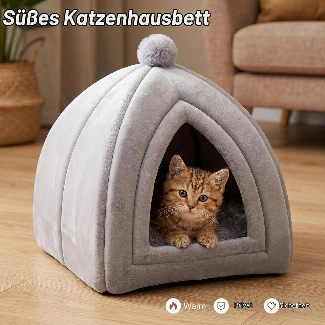 Katzenhöhle für mittelgrosse Katzen mit waschbaren Kissen, 40x40x40cm Dunkelgrau Faltbares Katzenzel