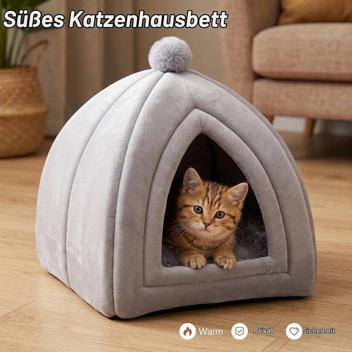 Katzenhöhle für mittelgrosse Katzen mit waschbaren Kissen, 40x40x40cm Dunkelgrau Faltbares Katzenzel