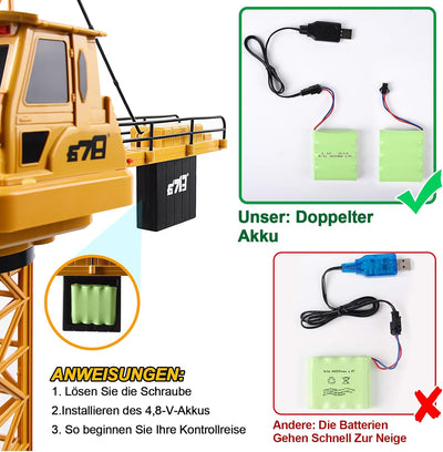 Aragallant Ferngesteuerte Turmkran, 128 cm hohe 2,4 Hz Turmdrehkran, 6 Kanäle Tower Crane Elektrisch