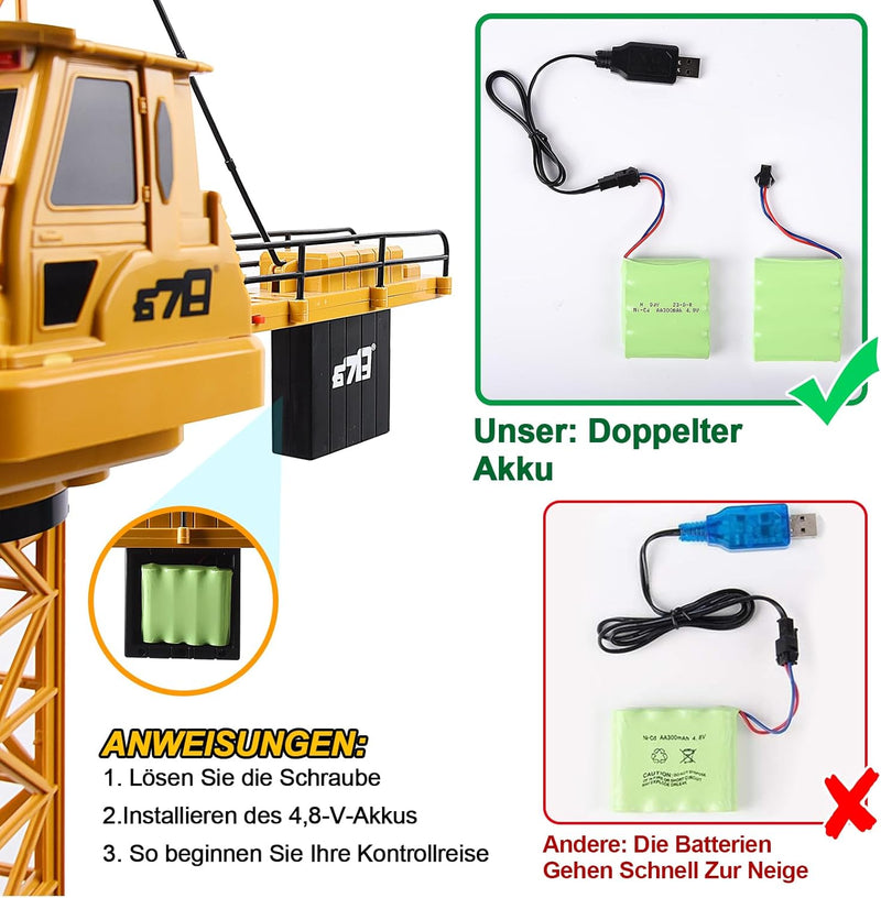 Aragallant Ferngesteuerte Turmkran, 128 cm hohe 2,4 Hz Turmdrehkran, 6 Kanäle Tower Crane Elektrisch