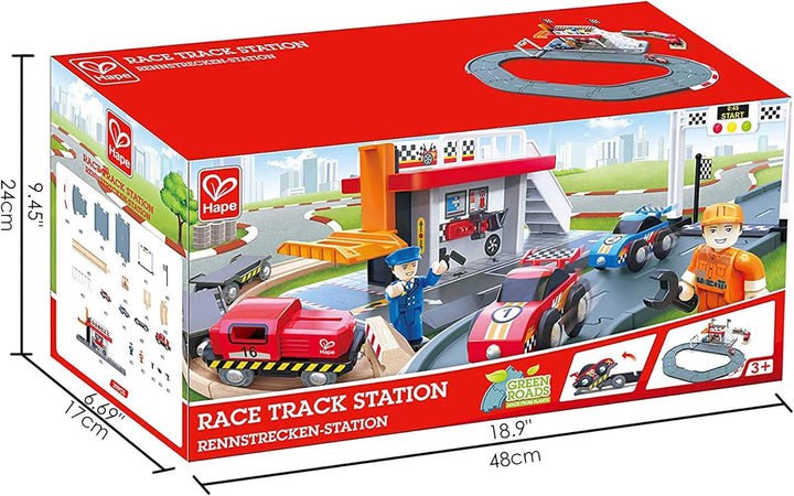 Hape Eisenbahnwelt Rennstrecke mit Güterbahnhof aus Holz, ab 3 Jahren