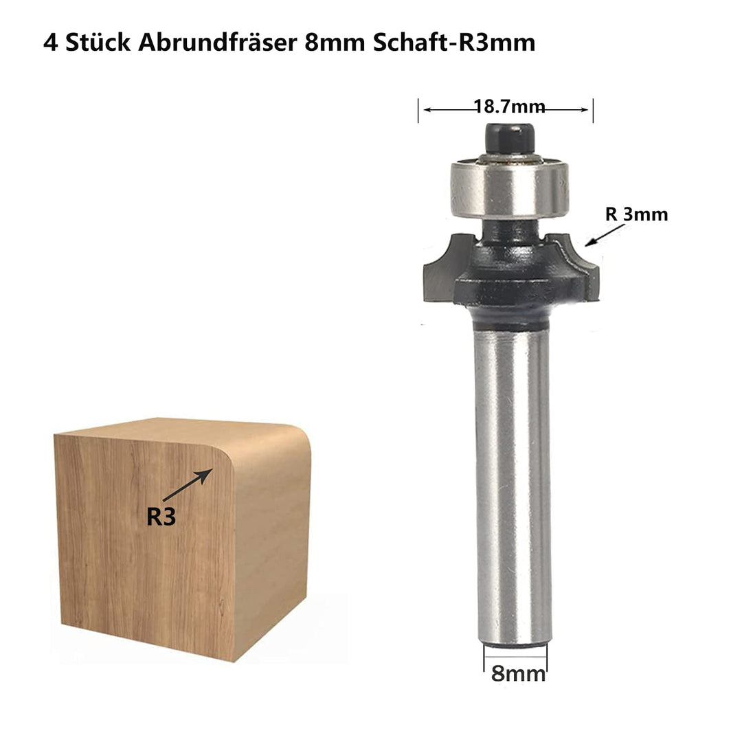 Sinoprotools 4 Stück Abrundfräsar, 8mm Schaft Rundfräser Standard Radiusfräsar Set, mit Kugelleger,