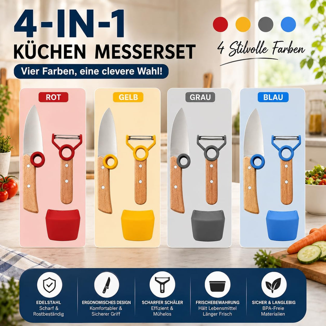 Kinder Kochmesser Set - 3 teilig - Kochmesser - Fingerschutz - Sparschäler - rostfrei Rot Grau, Grau