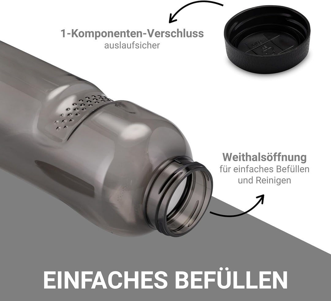 Kavodrink 10 x Tritan Trinkflasche 0,75L Wasserflasche schwarz Sportflasche BPA frei Flasche 750ml