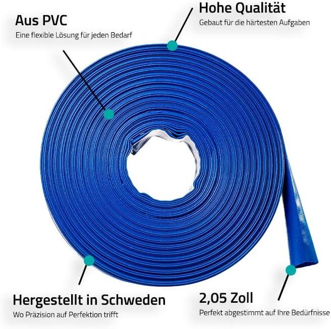 Flachschlauch | Ø 50 mm | 2 Zoll, 25 m | Bauschlauch &amp; Pumpenschlauch für Pumpe | Schlauch aus PVC,