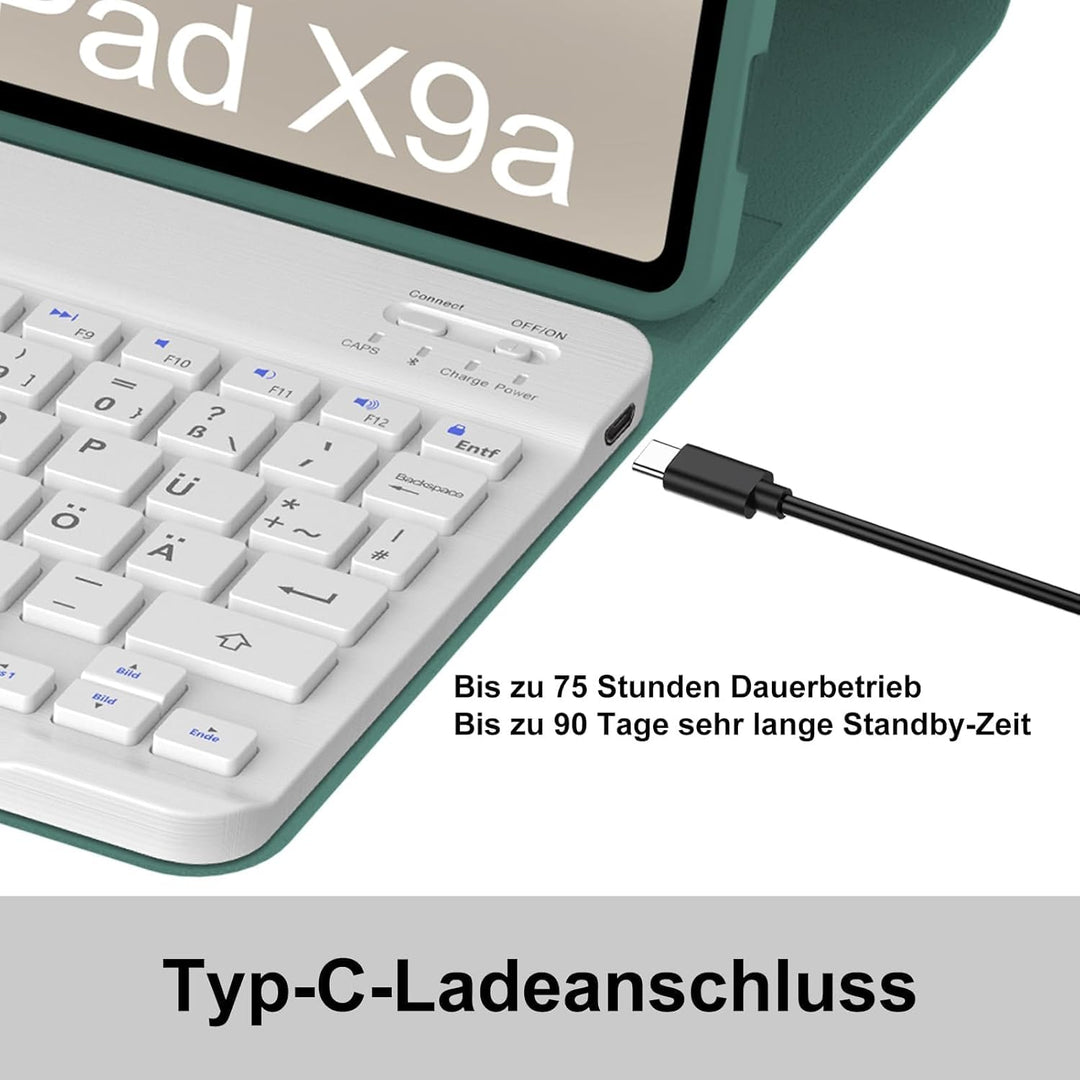 Hülle mit Tastatur für Honor Pad X9a 2025 11,5 Zoll, Abnehmbare Bluetooth Tastatur mit Deutschem QWE