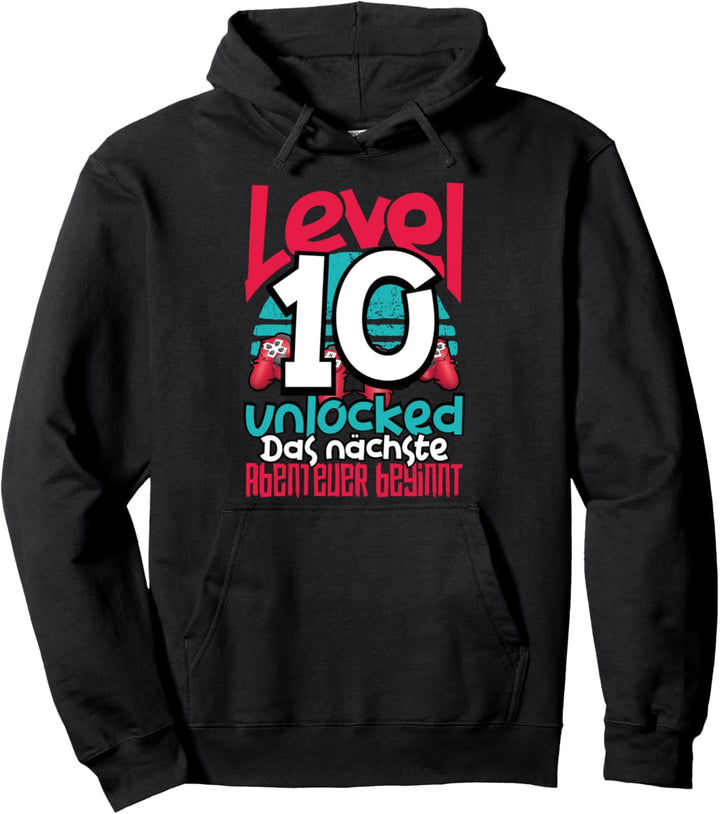 Level 10 Unlocked Gamer 10th Birthday Gift Cool Retro Gaming Pullover Hoodie