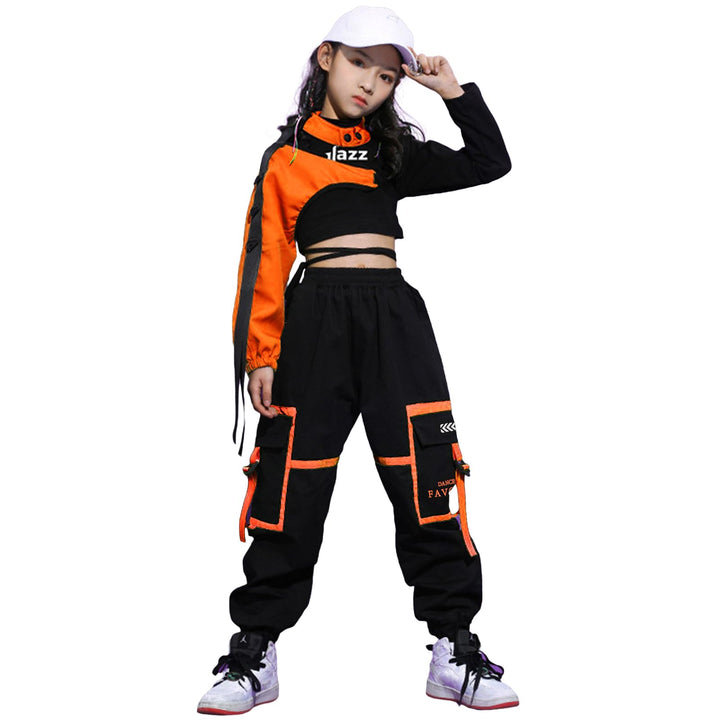 LOLANTA Hip Hop Kleidung Mädchen, Teenager Jazz Tanz Outfit,Bauchfreies Oberteil Cargohose Kleidungs
