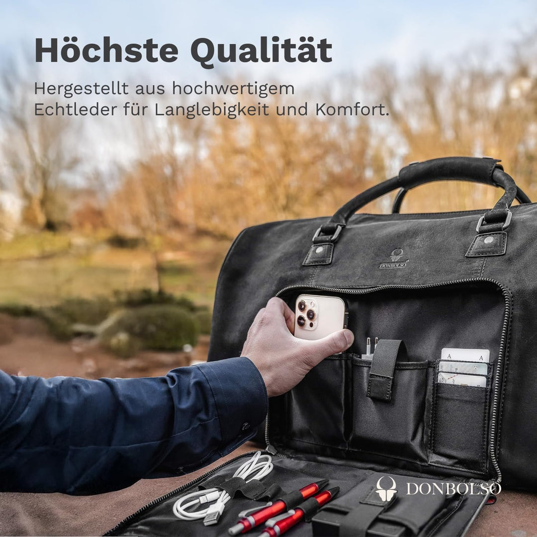 DONBOLSO® Weekender Neapel - Hochwertige Reisetasche Herren gross - Leder Reisetasche Schwarz - Grös