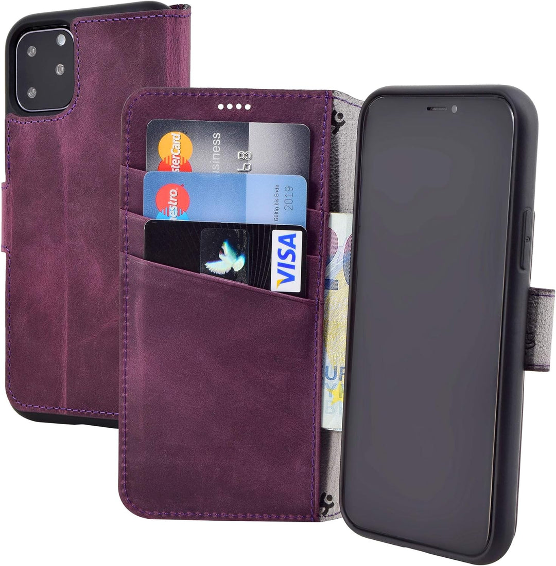 Suncase Book-Style Hülle kompatibel mit iPhone 11 (6.1 Zoll) Leder Tasche (Slim-Fit) Lederhülle Hand