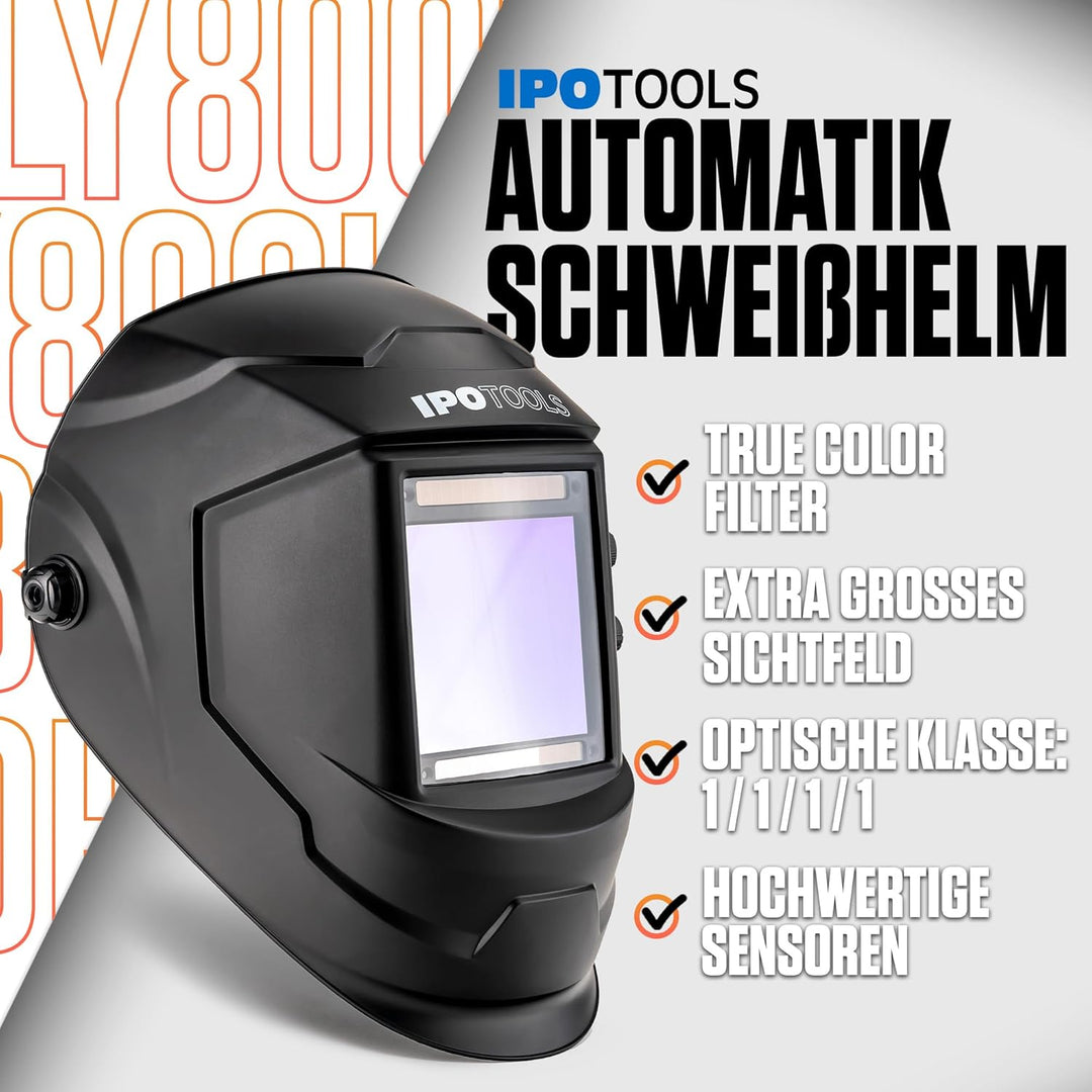 Automatik Schweisshelm IPOTOOLS LY800H – 4 hochwertige Sensoren, extra grosses Sichtfeld (100 × 93mm