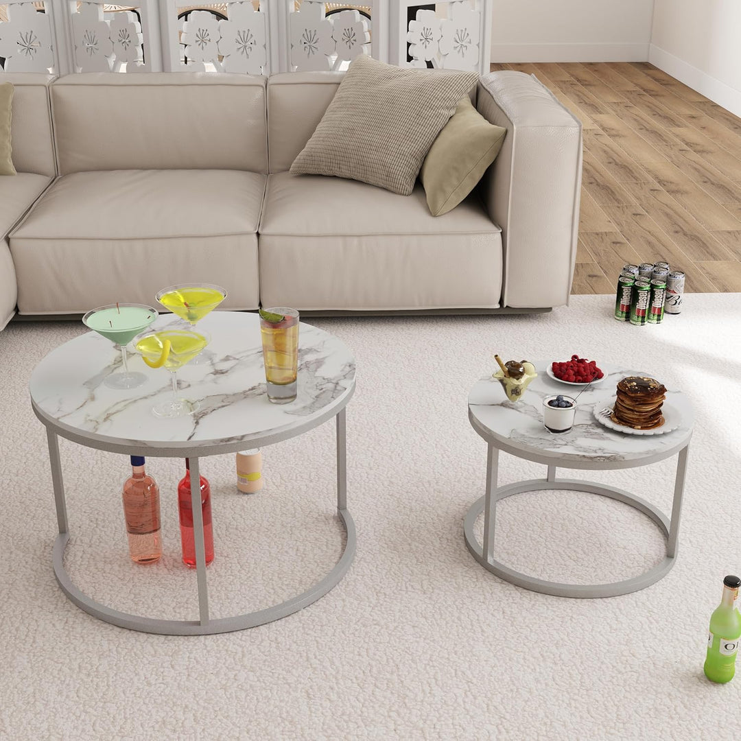 Marmor Couchtisch Rund Weiss, Wohnzimmertisch Weiss, Moderner Couchtisch Silber satztische fürs Wohn