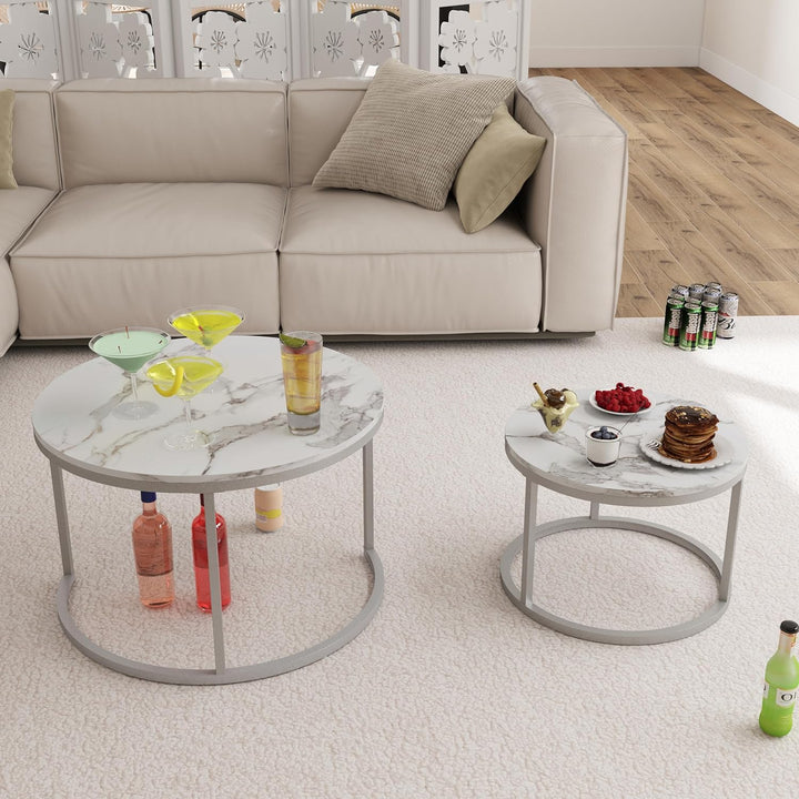 Marmor Couchtisch Rund Weiss, Wohnzimmertisch Weiss, Moderner Couchtisch Silber satztische fürs Wohn