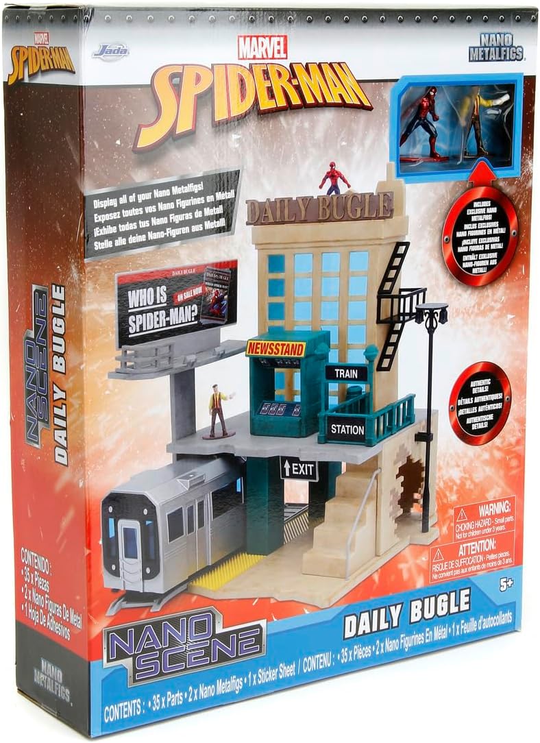 Jada Toys Marvel Spider-Man Kulisse Daily Bugle (20 cm) - Deluxe NYC Scene für Marvel Sammelfiguren,
