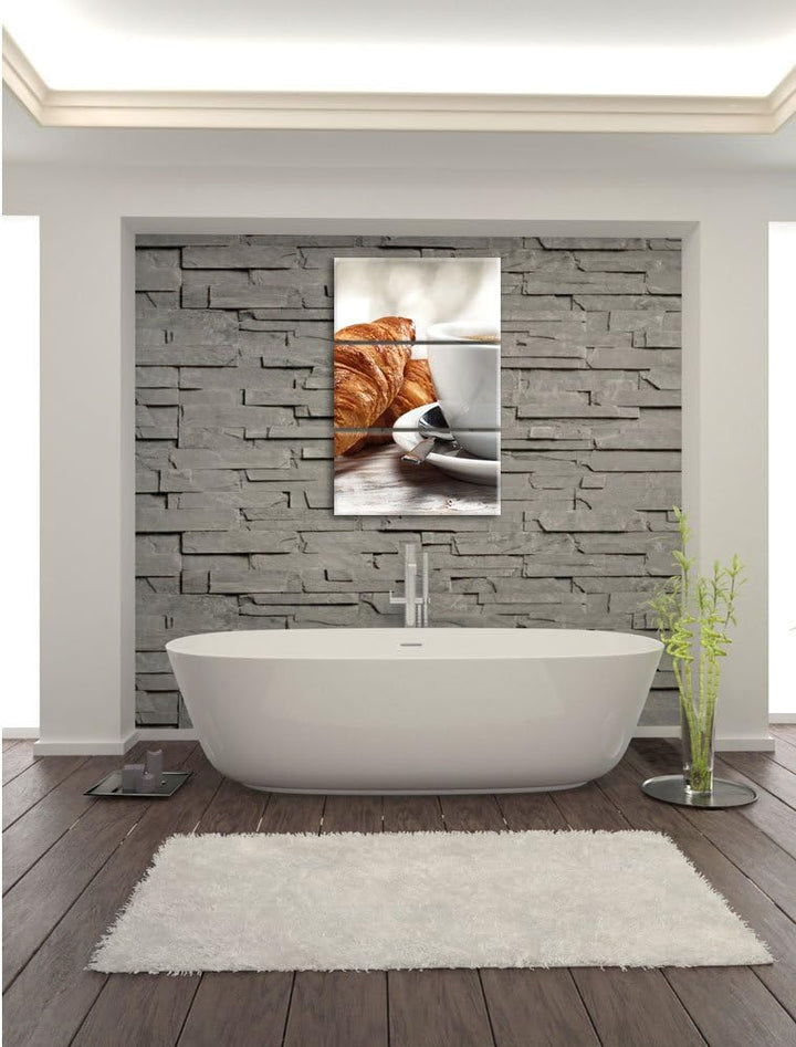 Pixxprint Frische Croissants und Kaffee als Leinwandbild/Grösse: 3 Teilig (120x80 cm) cm/Wandbild/Ku