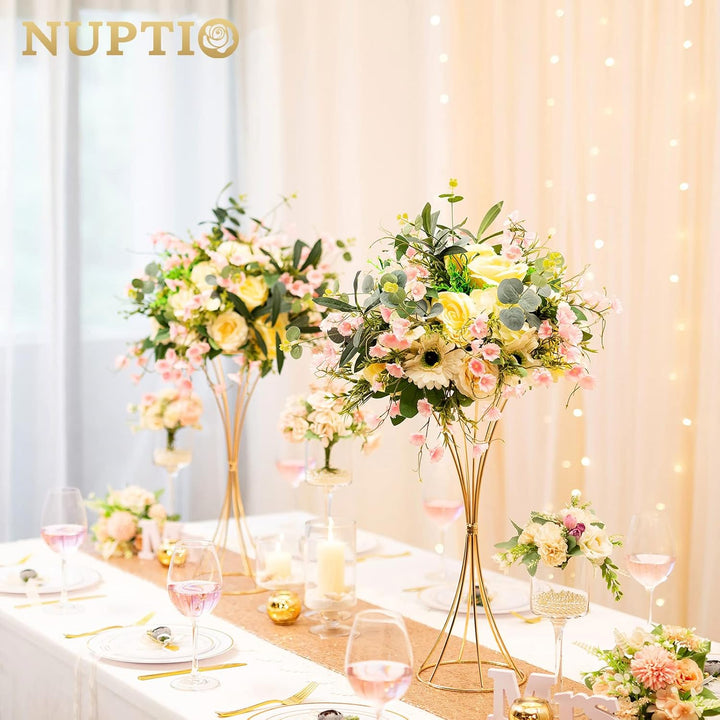 NUPTIO Blumenständer Metall Gold Hochzeit: 10 Stück 50cm Hoch Vase Tischdeko Goldene Blumenvase Trom