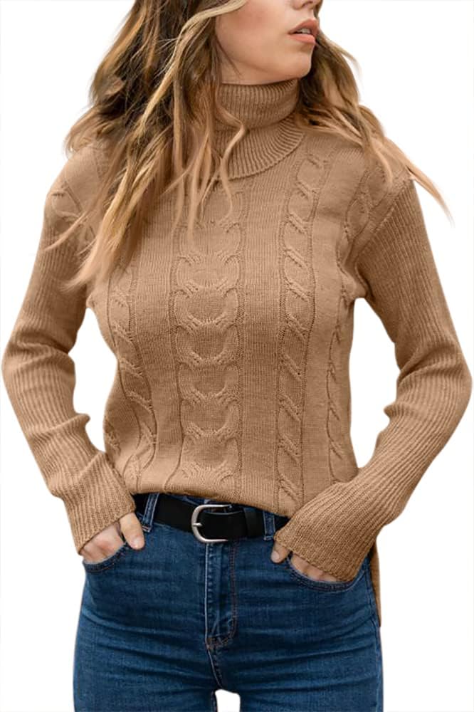 GeGekoko Pullover Damen Rollkragenshirt Cable Knit Elegant Langarm Tops Lose Grobstrick Casual Weich