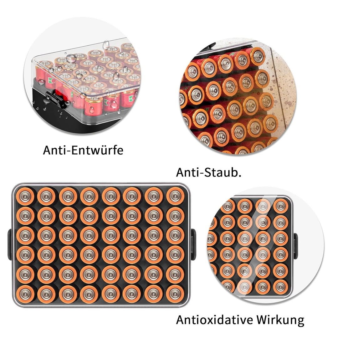 Batterie Organizer Aufbewahrungshülle, Kleine Batterie Tresor Box Container für 48 Stück AA-Batterie