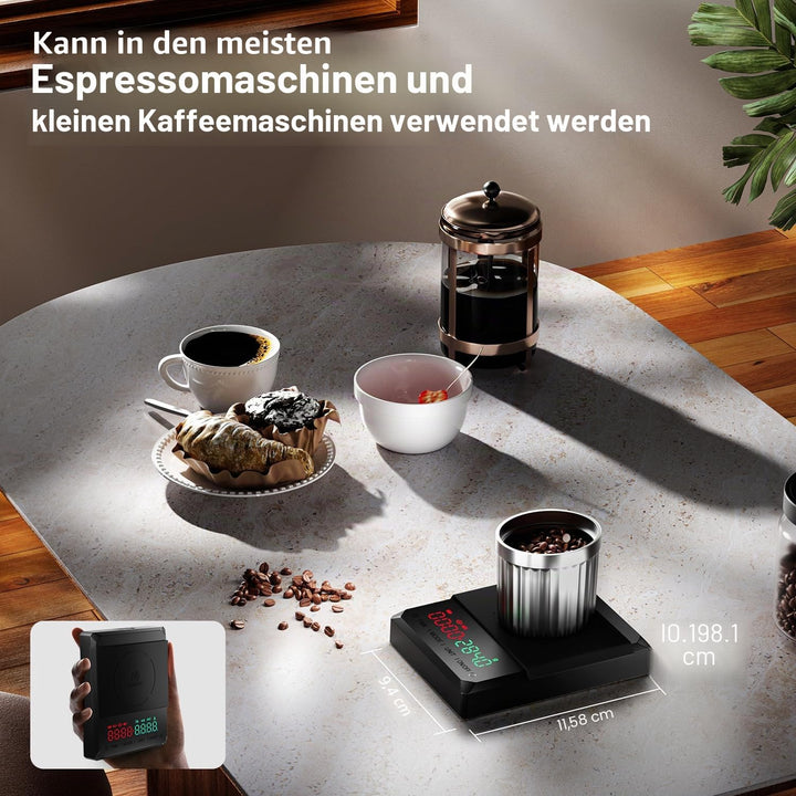 GRAM PRES Mini-Kaffeewaage mit Timer, wiederaufladbare Espressowaage 2kg/0,1g, für Espresso und Pour
