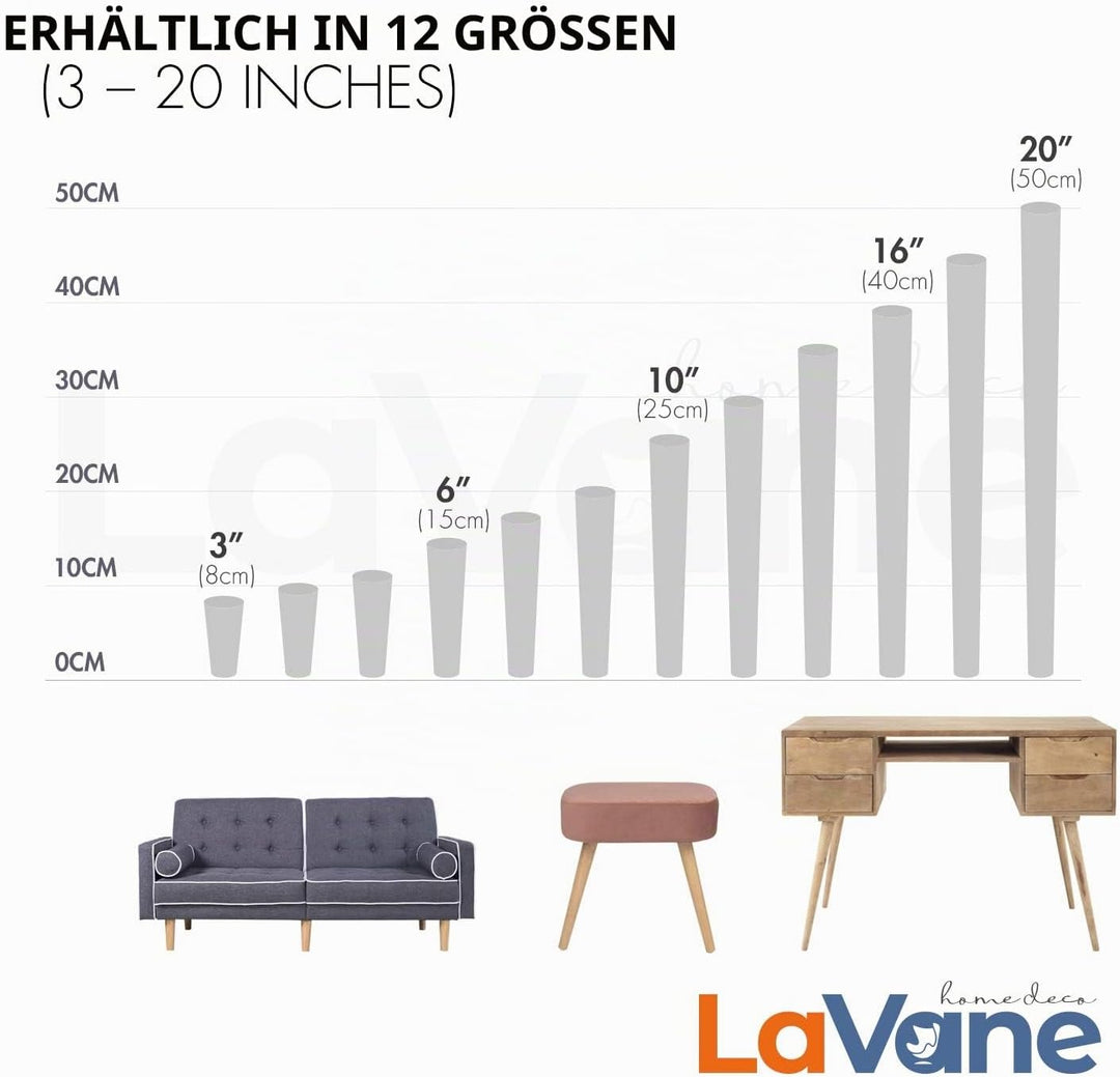 25cm Holz Tischbeine, La Vane 4 Stück Massivholz Konisch Ersatz Möbelfüsse Möbelbeine mit Montagepla