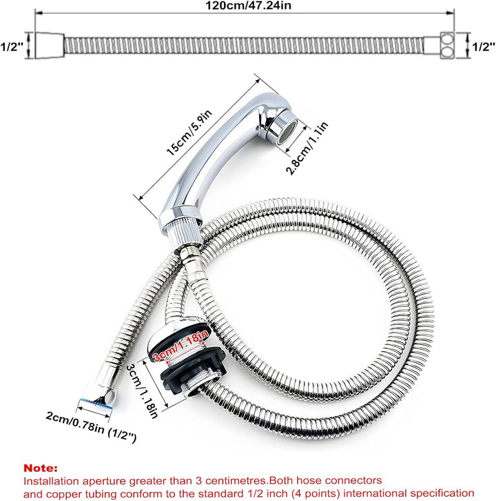 Handbrause für Waschbecken mit 2cm Gewinde (G1/2" Wasserhahnanschluss), Universeller Duschkopf Aufsa