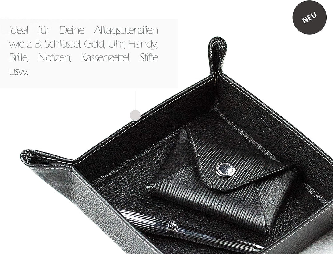 DELMON VARONE - Personalisierbarer Taschenleerer aus Premium Leder Soft Grain schwarz, Schlüsselscha
