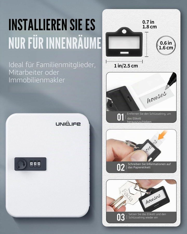 Uniclife Schlüsselschrank mit 20 Positionen und Zahlenschloss, zurücksetzbar, digitales Aufbewahrung